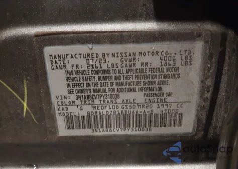 2023 Nissan Sentra Sv Xtronic Cvt z USA, uszkodzony, nr VIN 3N1AB8CV7PY310038